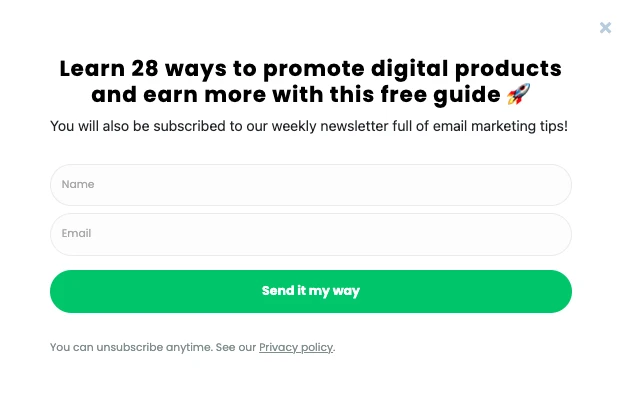 MailerLite pop-up form